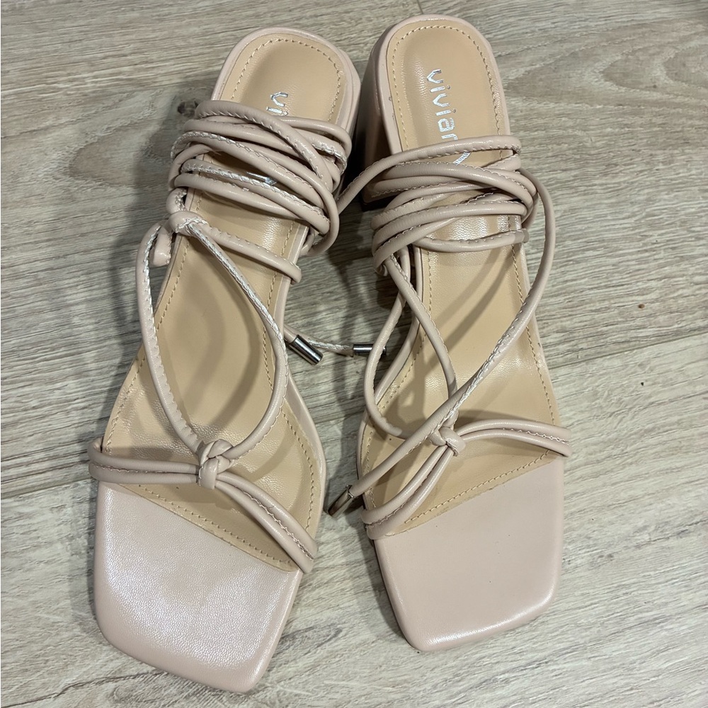 Viviana Nude Lace-Up Square Toe Sandals